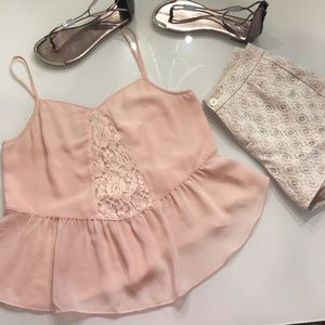 Leith pink spaghetti strap lace center blouse M